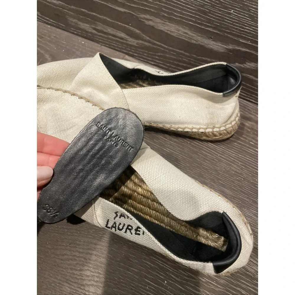 Saint‎ Laurent White Leather Slip On Espadrilles Flats 20 SL  Emb  Es. Size 40